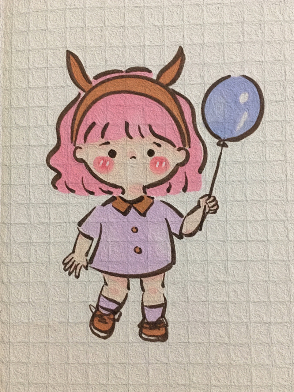 可爱简笔画 小仙女02//附过程 我想要 染一个粉色的头发 拽着 蓝色