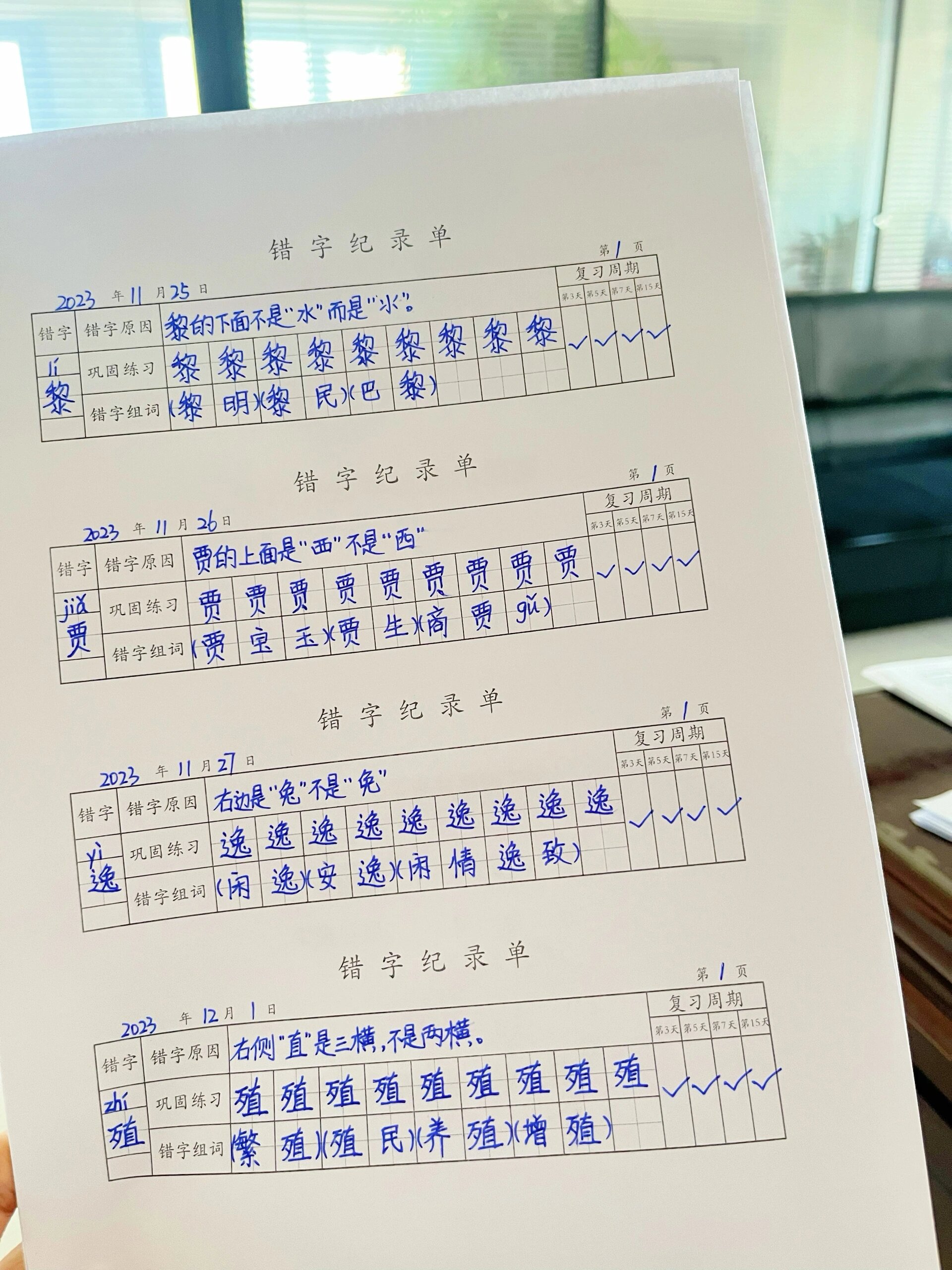 错别字记录单