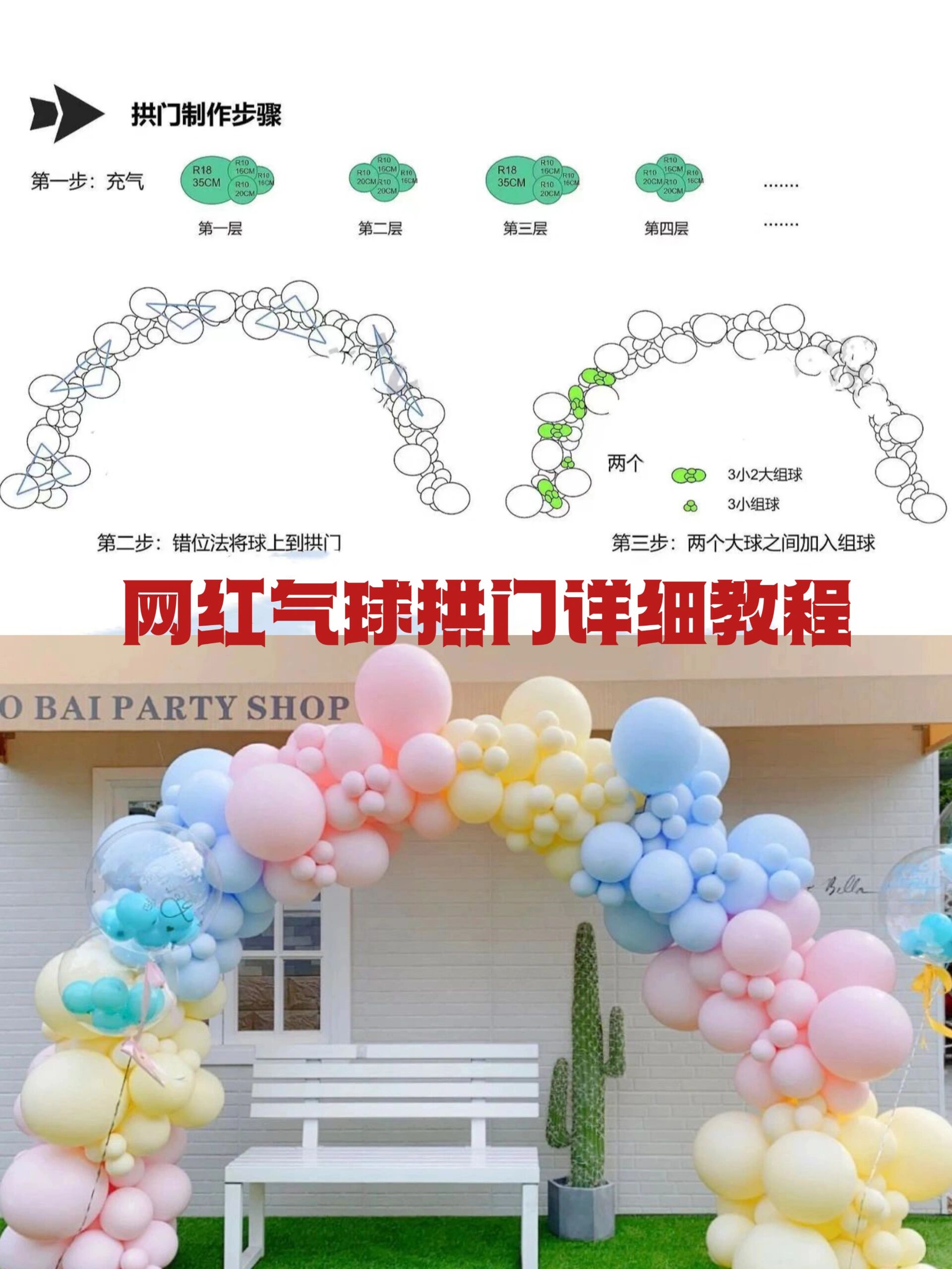 火爆全网气球拱门详细教程  网红热门款气球拱门分解步骤 1,按尺寸将