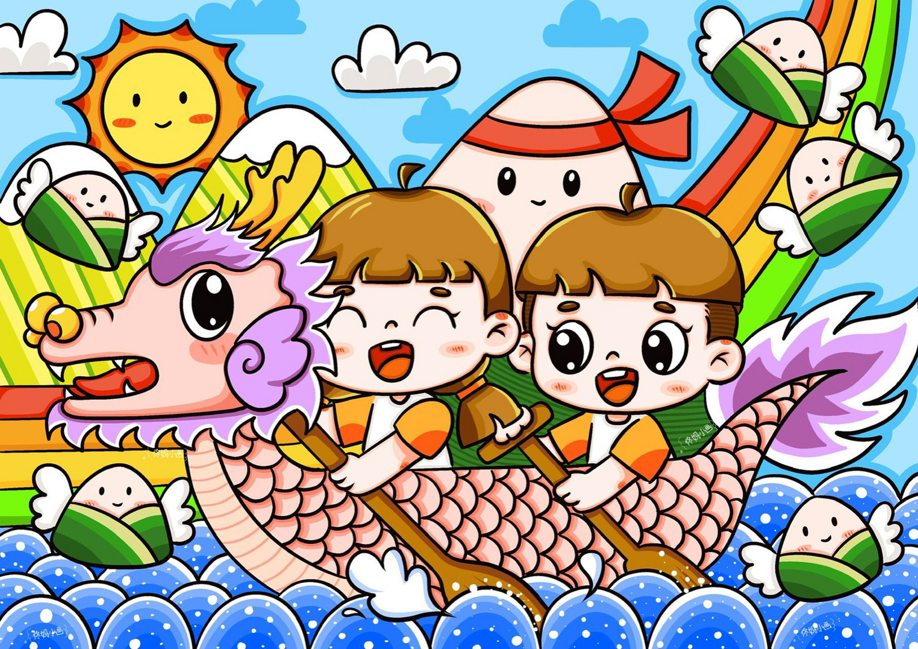 端午节主题儿童画 小画练习,打卡记录更新分享,作品非原创