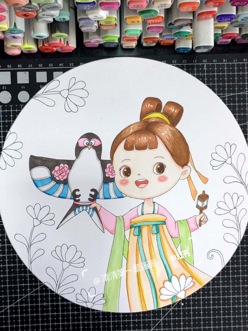 马克笔手绘# #画画# #古风插画# #春天主题画# #创意美术#～人斡行