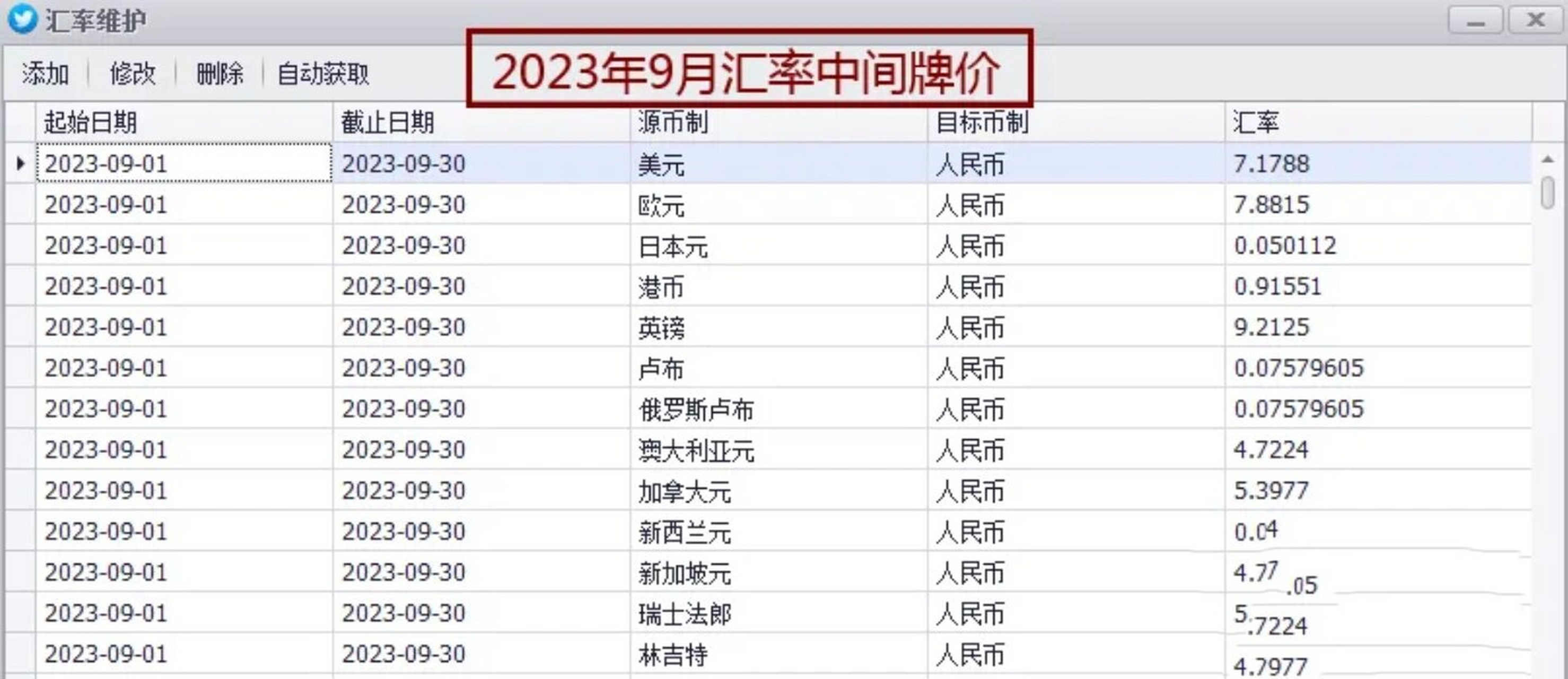汇率 2023年9月第一个工作日人民币汇率