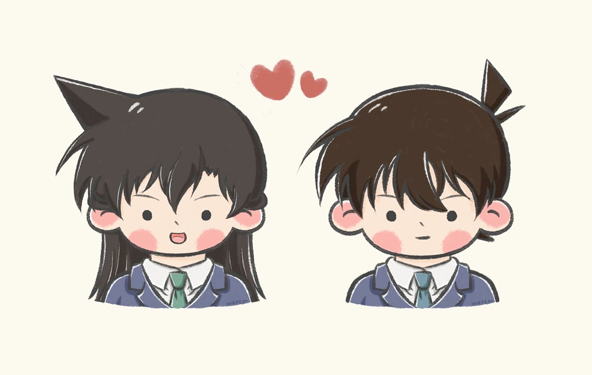 【名侦探柯南|q版情侣头像|新一&小兰】 插播一组情头,新兰