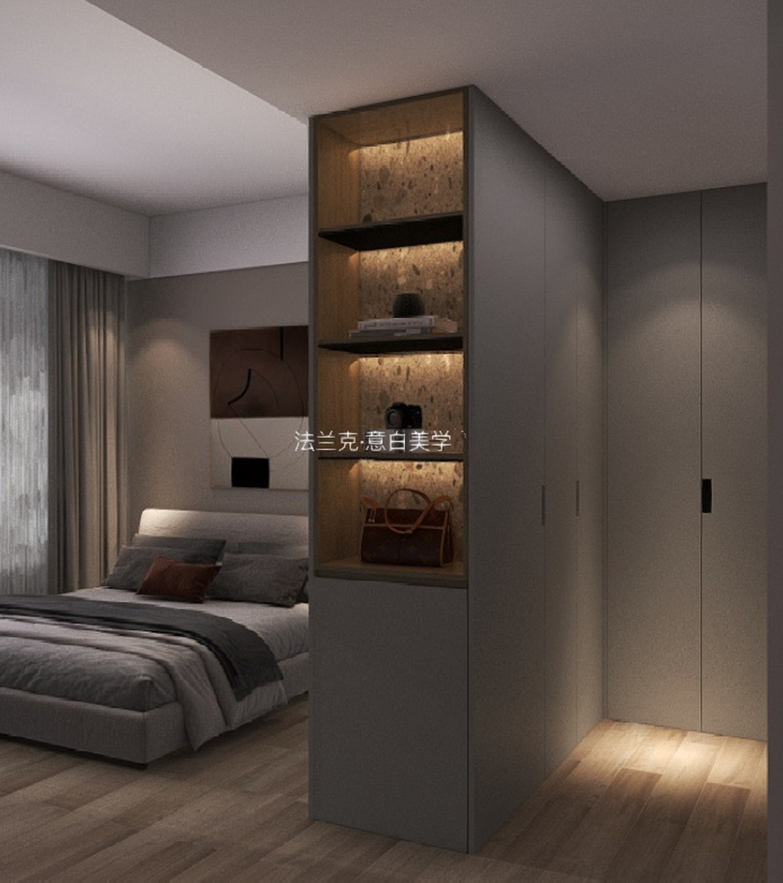 主卧l型衣柜 挡卫生间的隔断衣柜#法兰克全屋定制# #意白美学定制