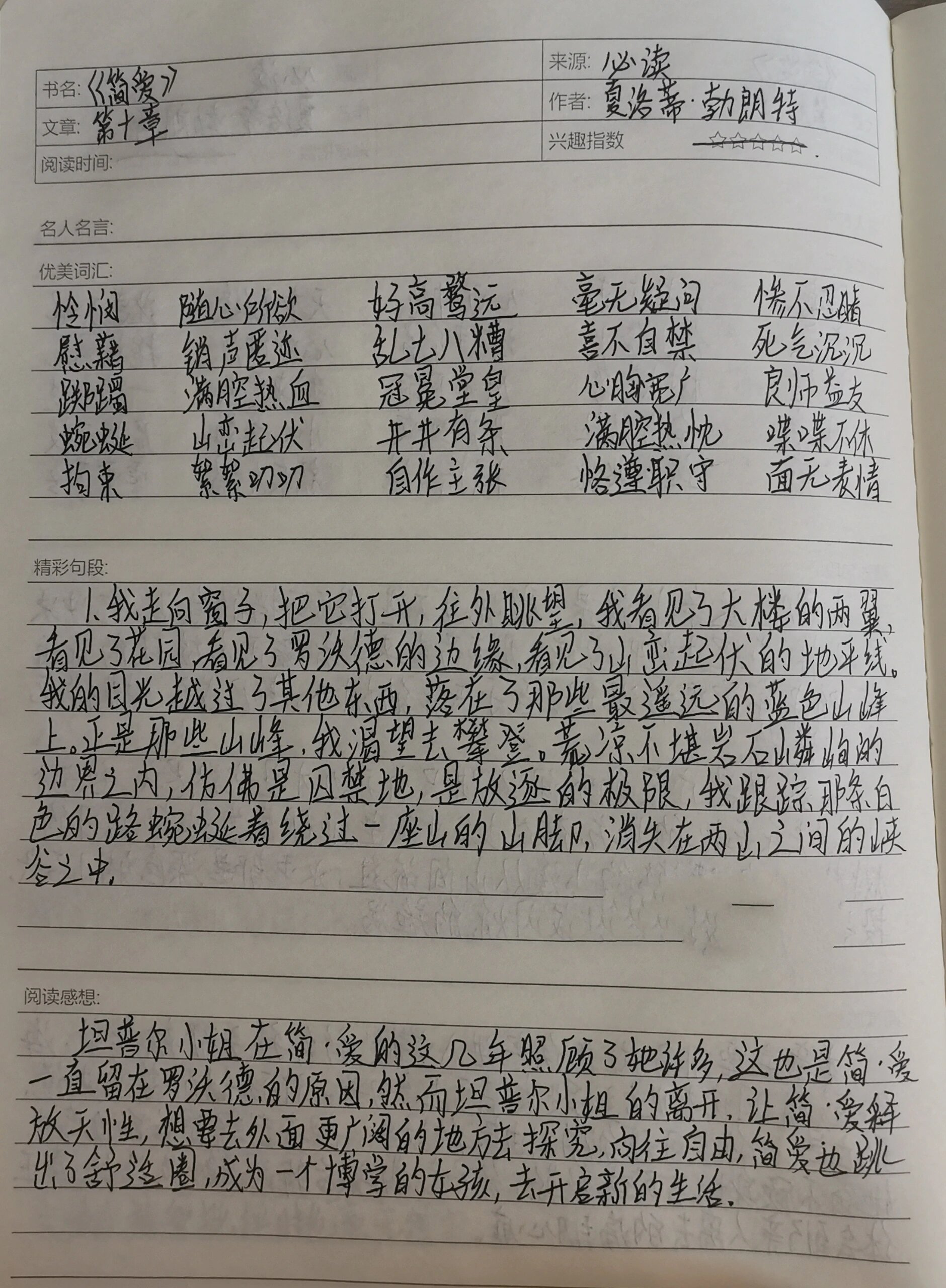 《简爱》读书笔记9~10章 读书笔记