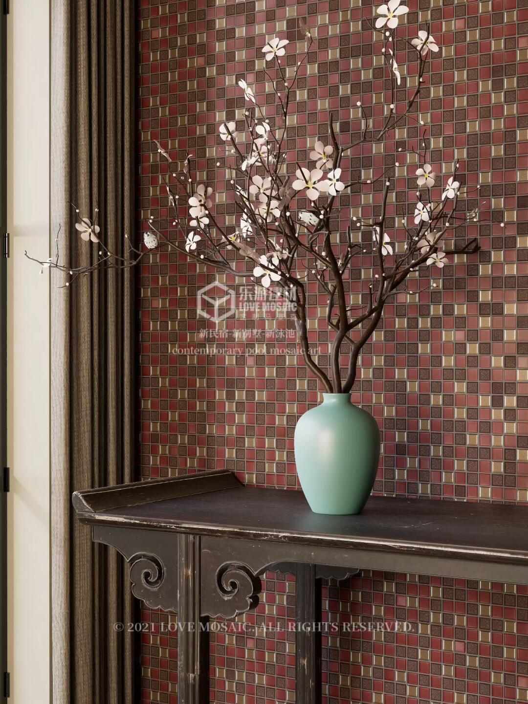 国风红中国红主题陶瓷马赛克拼接墙面,乐游建材马赛克设计 **一抹
