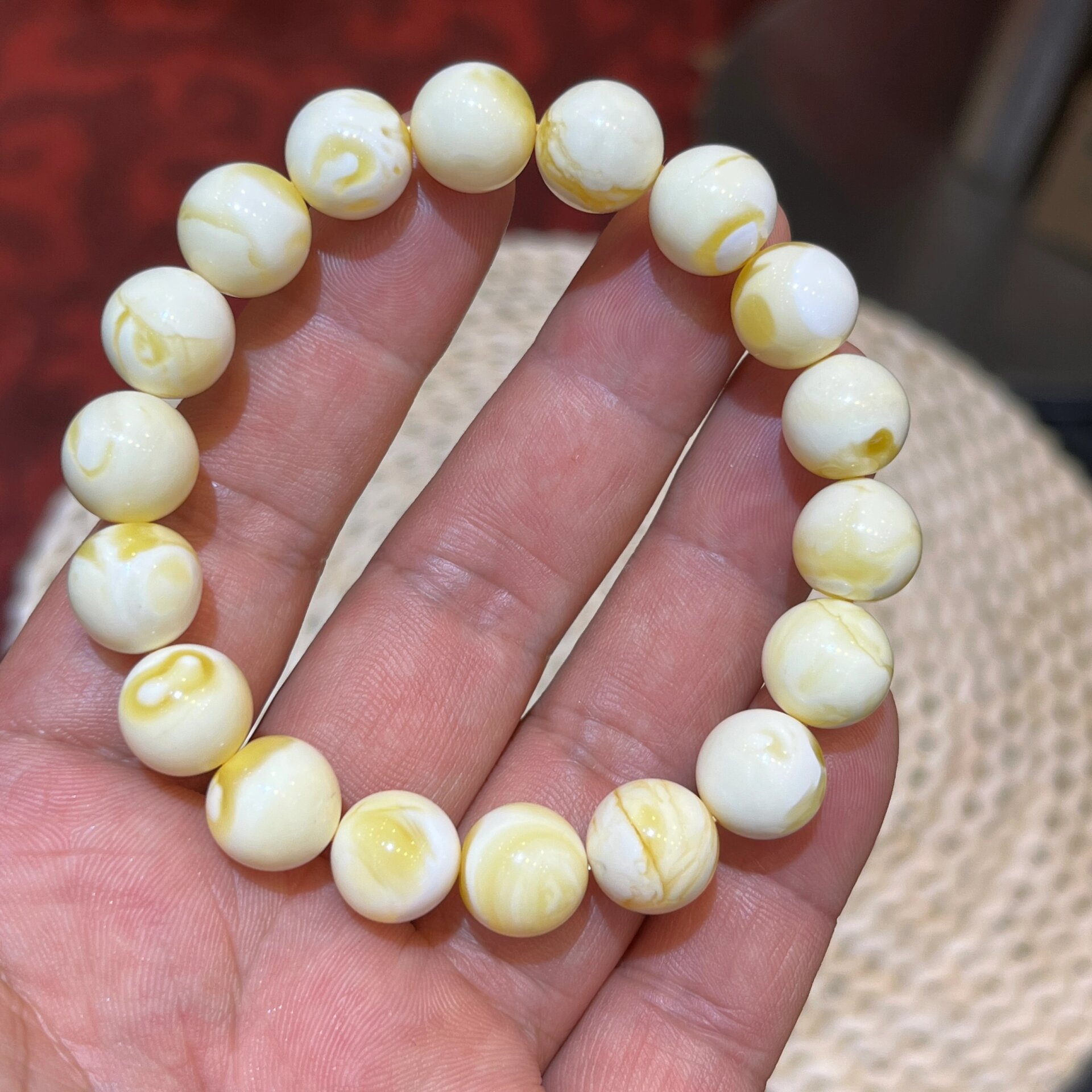 10mm精品瓷白蜜蜡手串 268/克 俄料瓷白蜜蜡 品质完美 纹路瓷白 13.