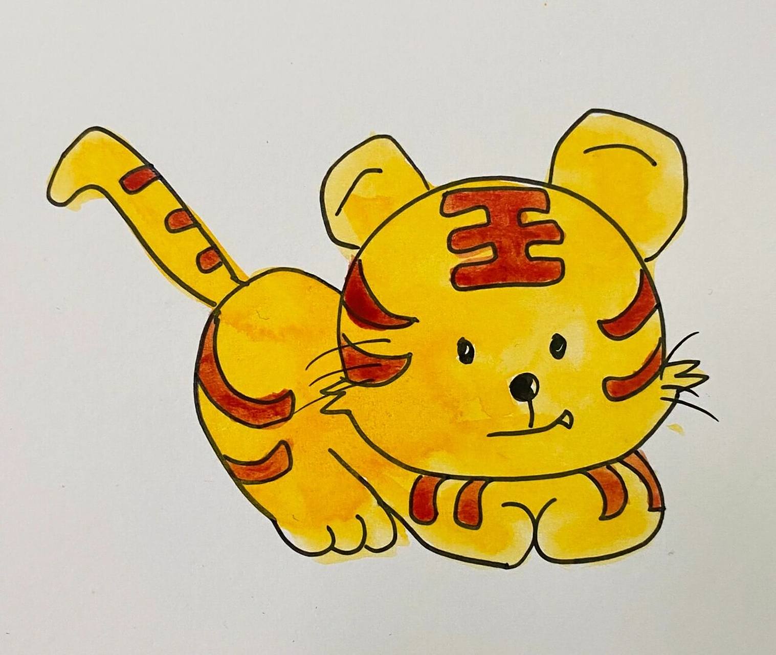 老虎简笔画美式卡通威猛虎|上色版 上色版