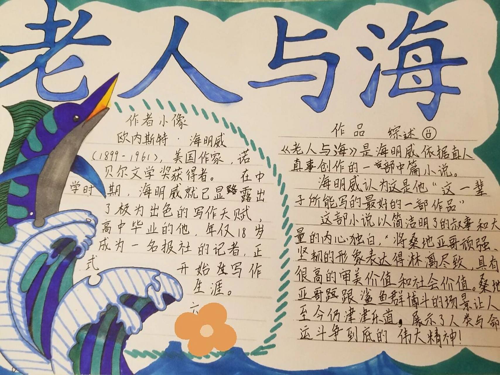 老人与海手抄报送给大家 老人与海手抄报送给大家