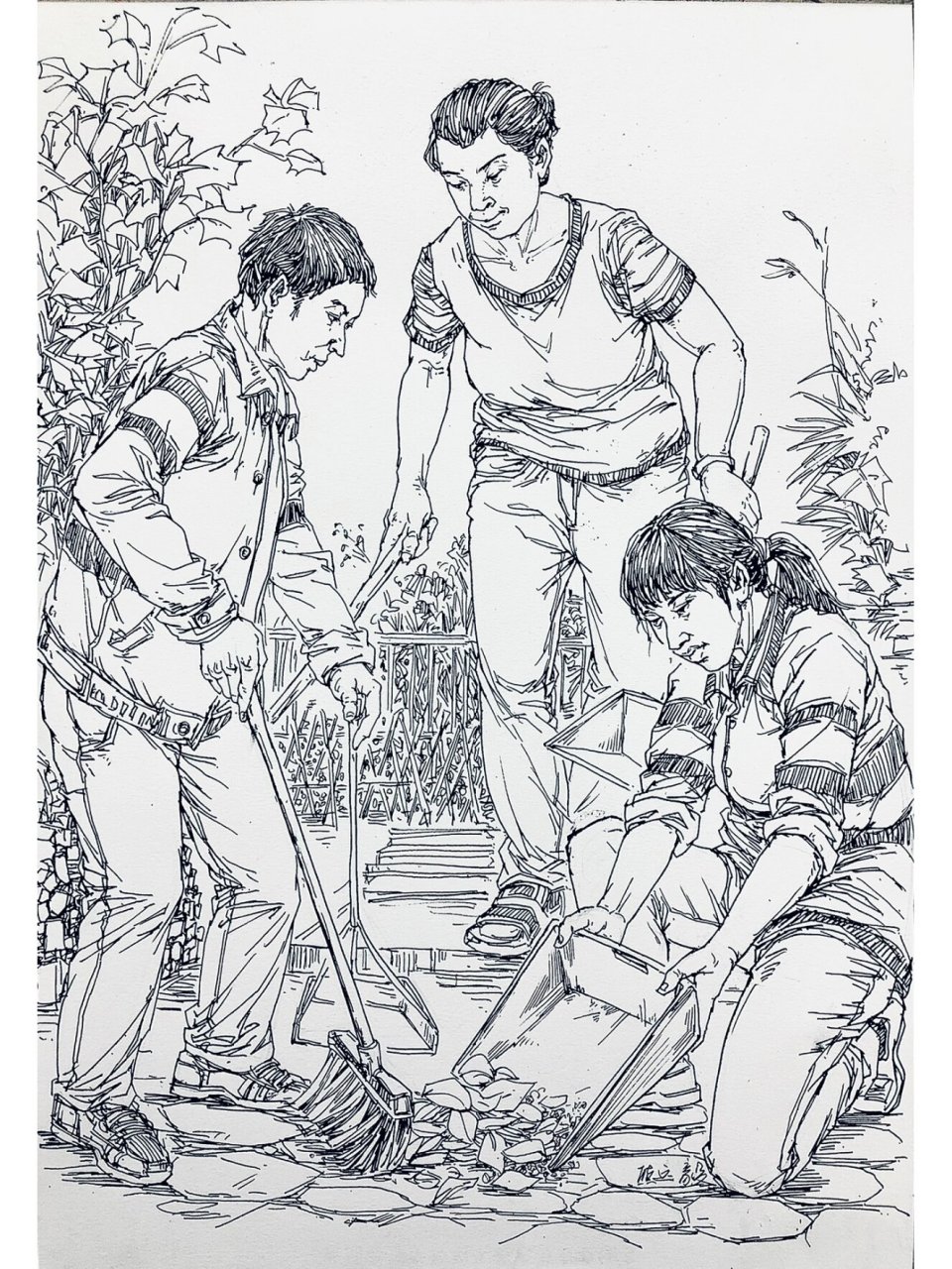 《打扫》《清洁》 半默写速写清洁工打扫卫生,扫大街