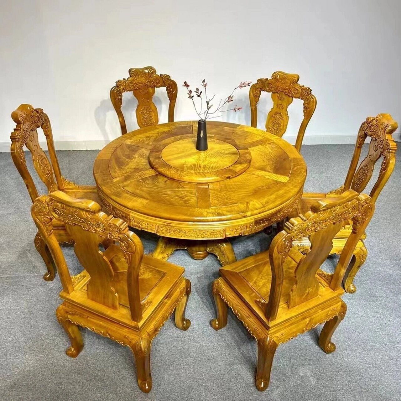 精品豪华款128圆餐桌金丝楠木/小叶桢楠树头 品名: 精品豪华款128圆