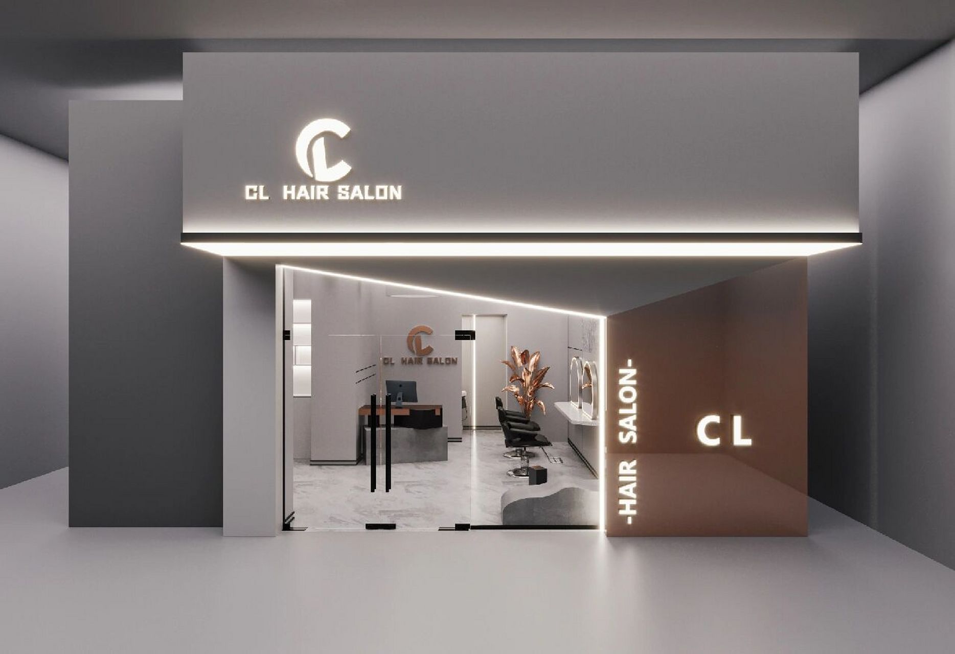 高逼格正方形美发店门头设计#美发店门头设 高逼格正方形美发店门头