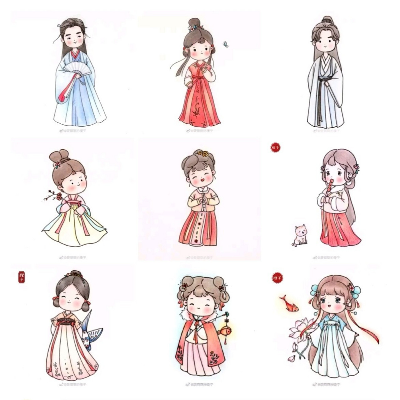 古风小人合集|简笔画|"幸得君心似我心" 又可以凑一波儿九图了,赶紧