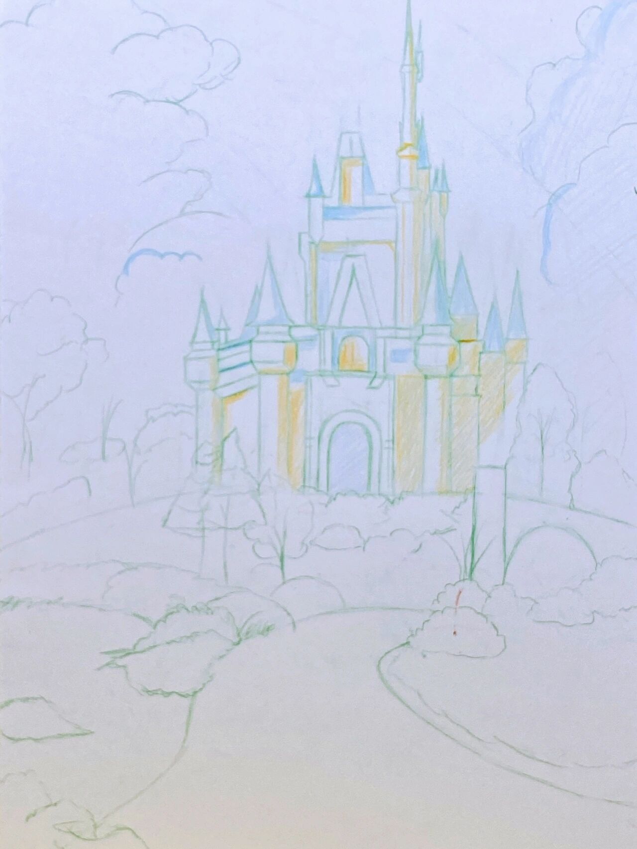 油画棒画———迪士尼城堡(含步骤