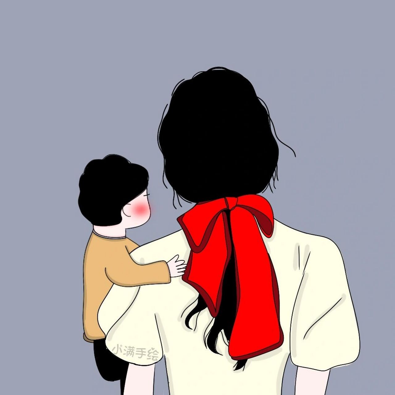 原创手绘卡通背影亲子头像情侣母父子别盗图 禁止盗图,商用,二改!