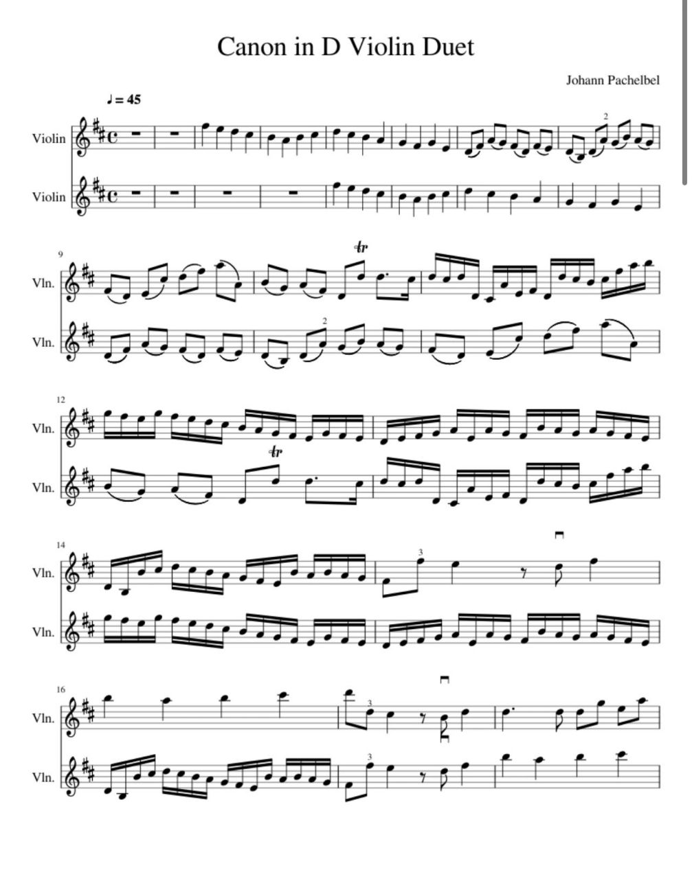 卡农小提琴谱简单版图片