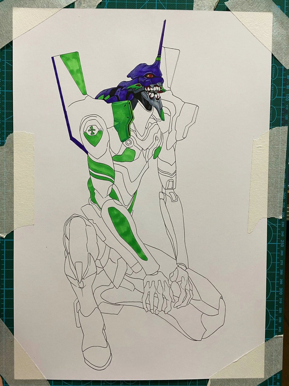 马克笔手绘 初号机 新作开更 附线稿 永不过时的机甲 欠大家很久的初