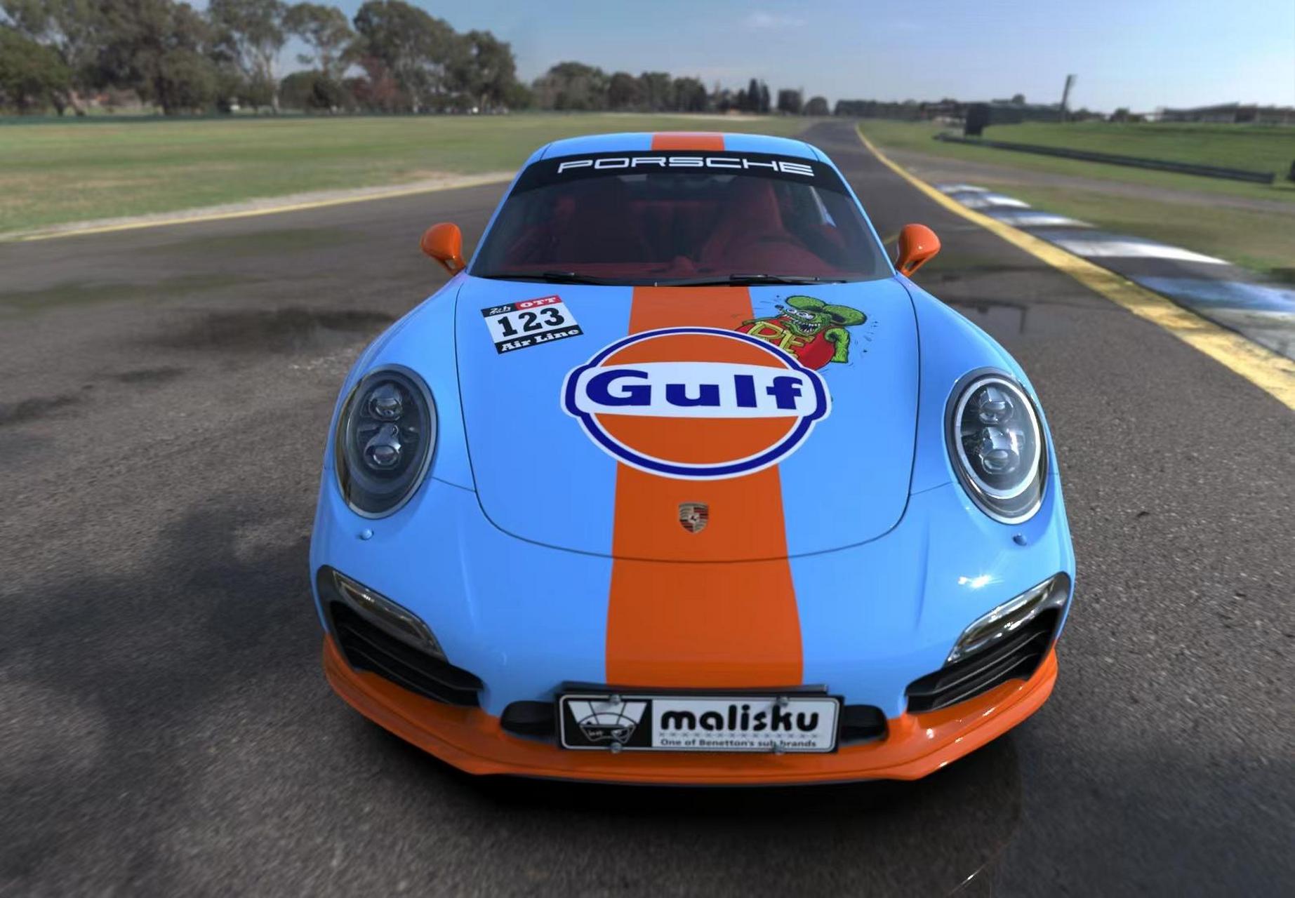 保时捷911车身改色贴膜 海湾石油.