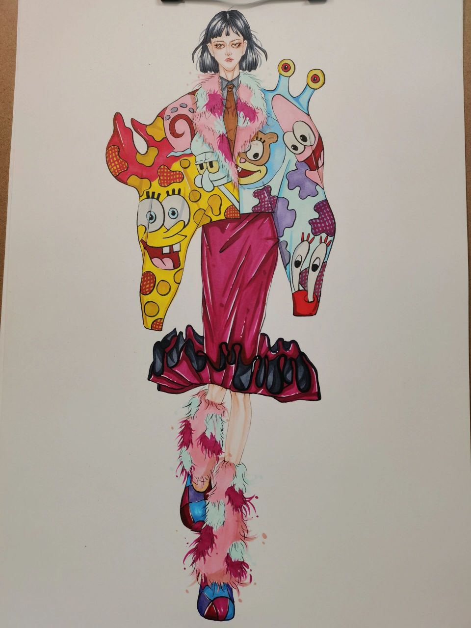 宝宝服装设计效果图 以海绵宝宝为主题画了一套服装,可可爱爱 上色:法