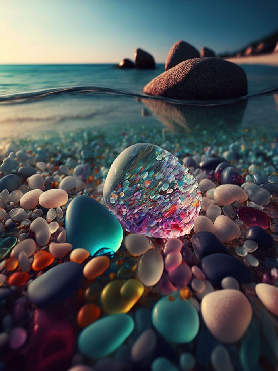 沙滩晶莹剔透的七彩石头 风雨过后见彩虹,七彩石头有好运!