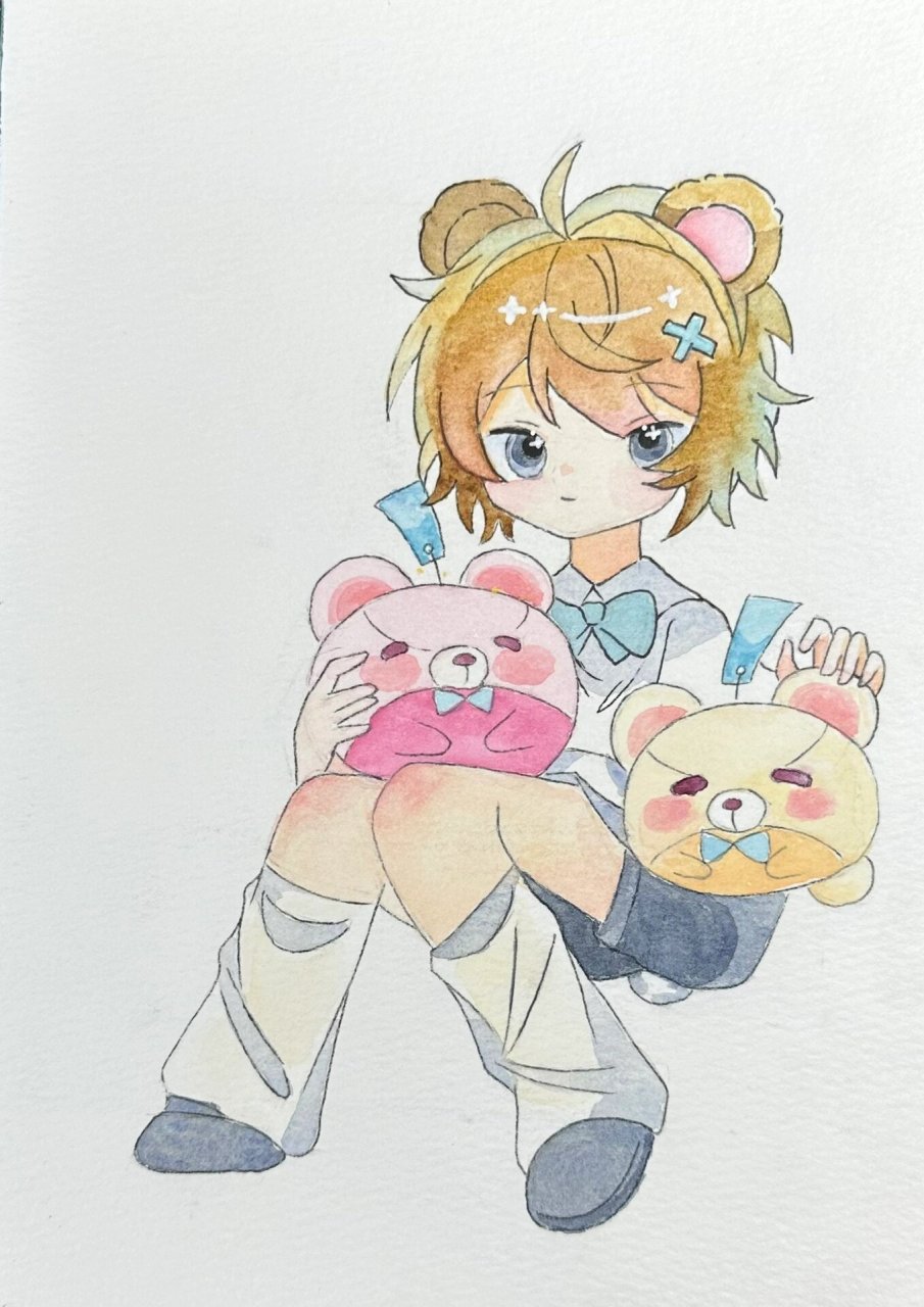 水彩手绘 q版动漫人物 熊仔