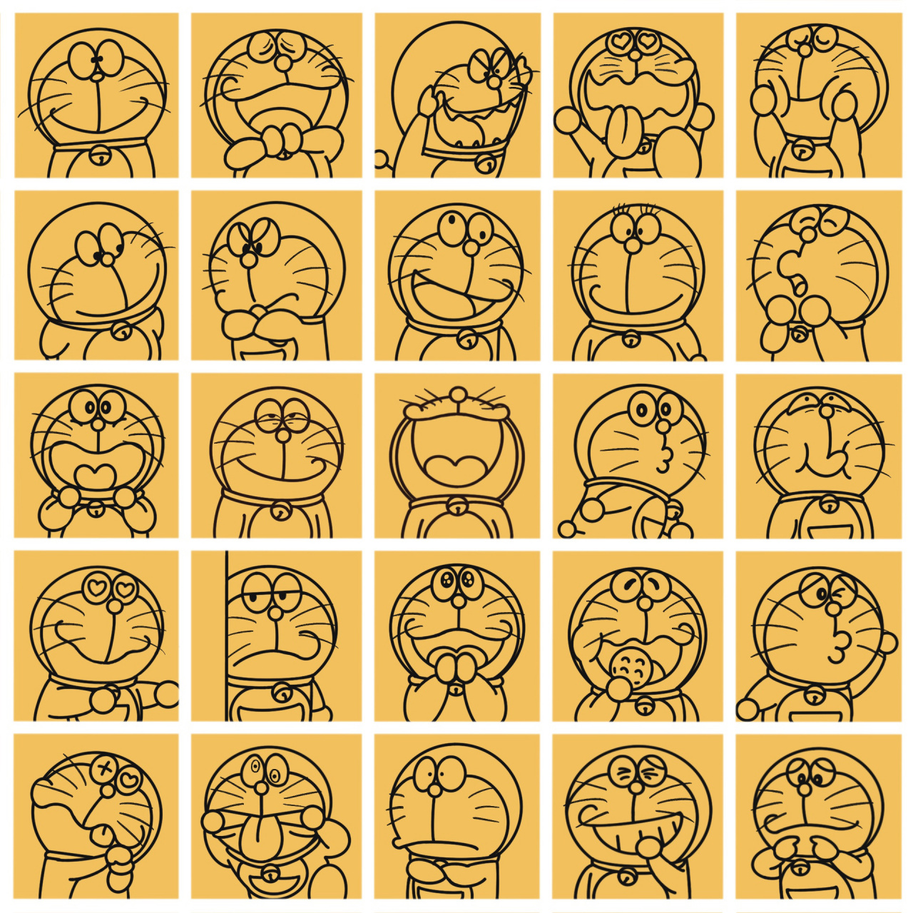 手绘简笔画|可爱捏!哆啦a梦表情格子画 谁能拒绝蓝胖子哇!
