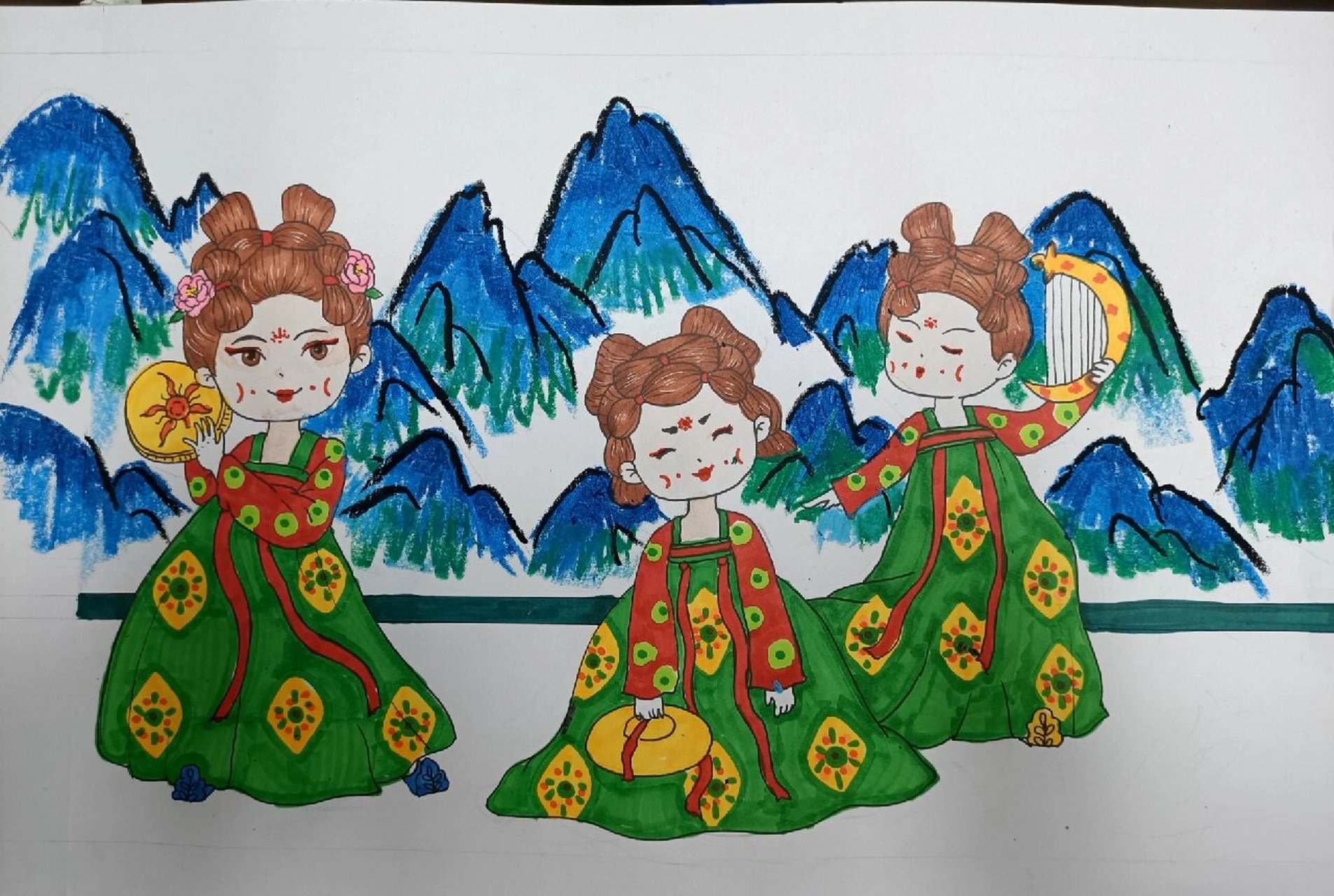 儿童绘画唐宫夜宴图片