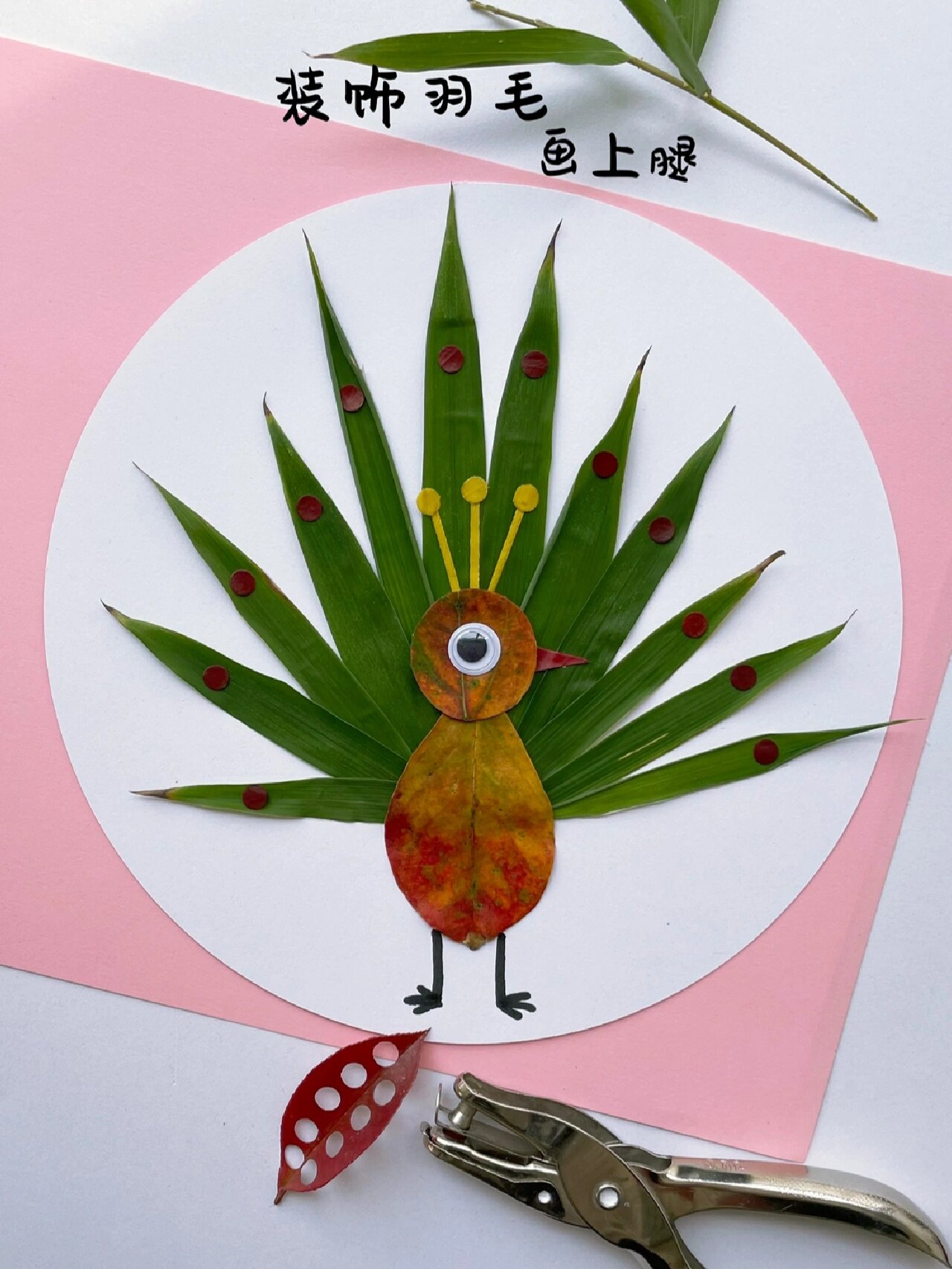 树叶手工拼贴画孔雀
