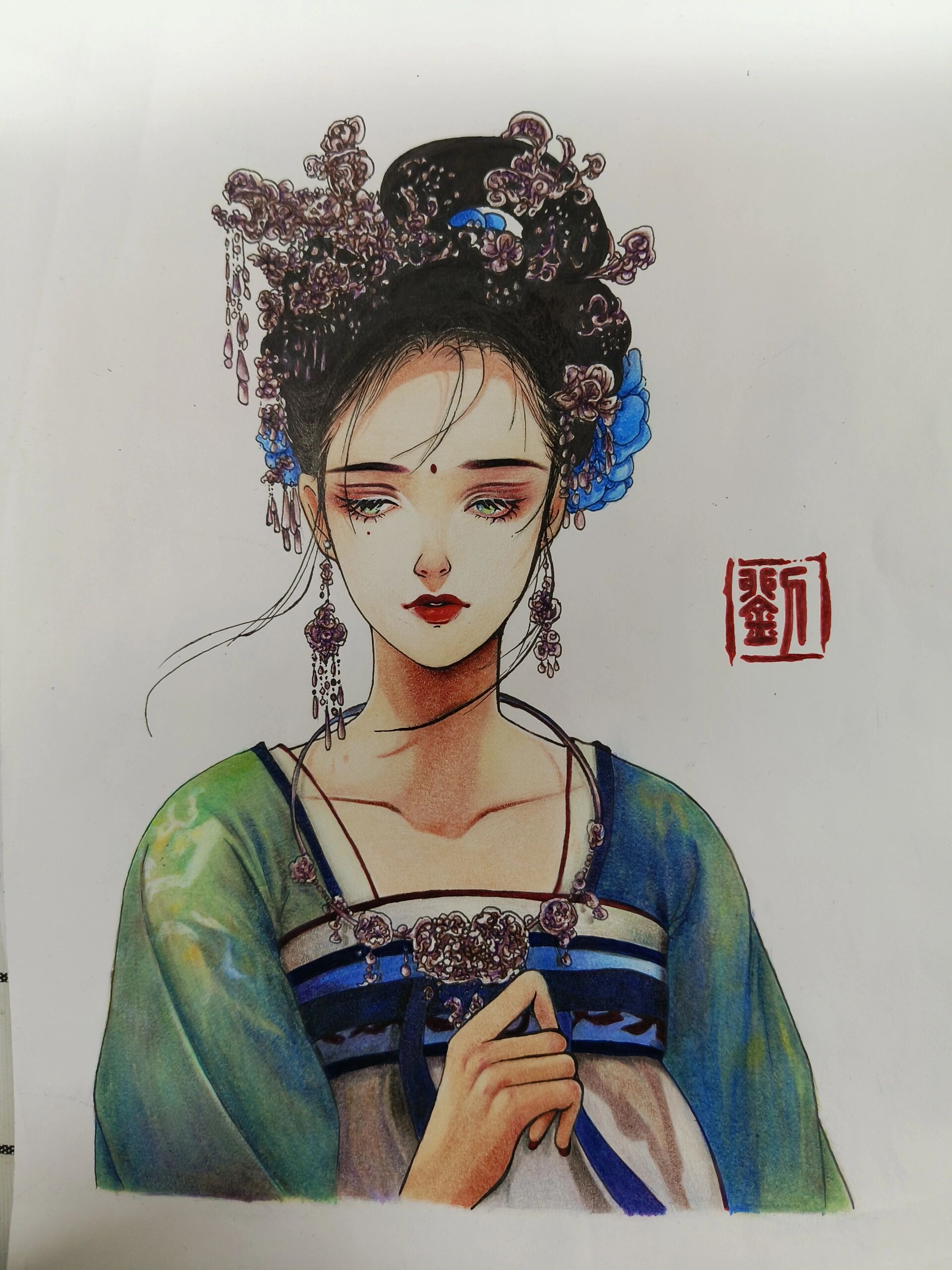 彩铅画古风人物眼睛图片