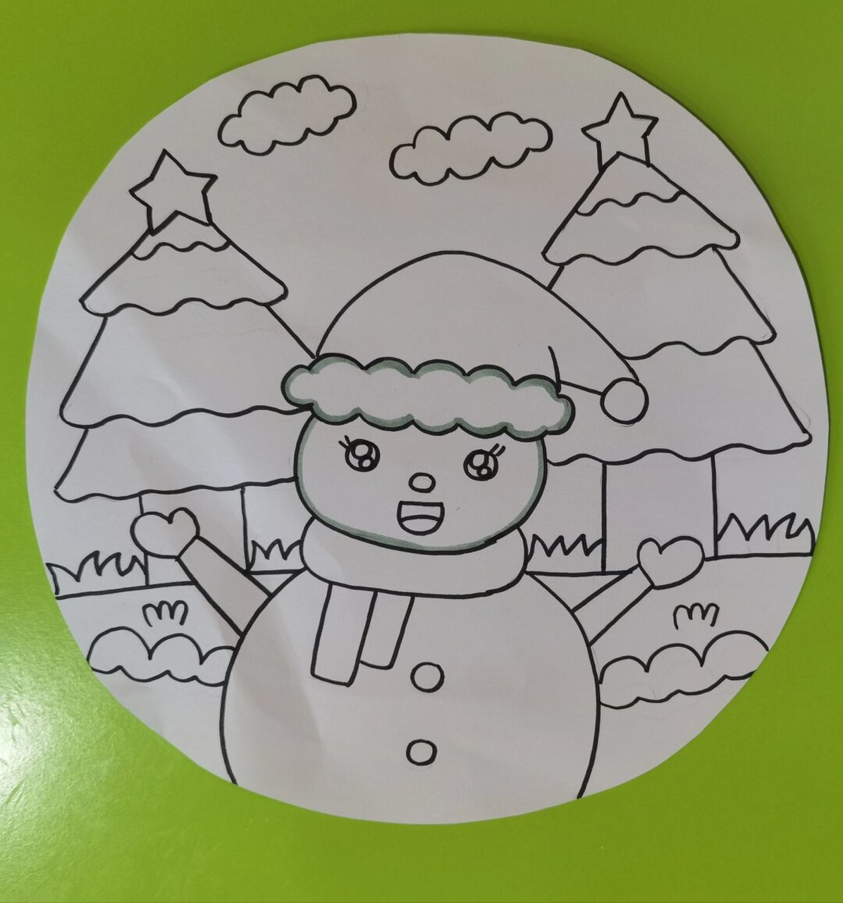 下雪了#儿童画# 适合圆形卡纸