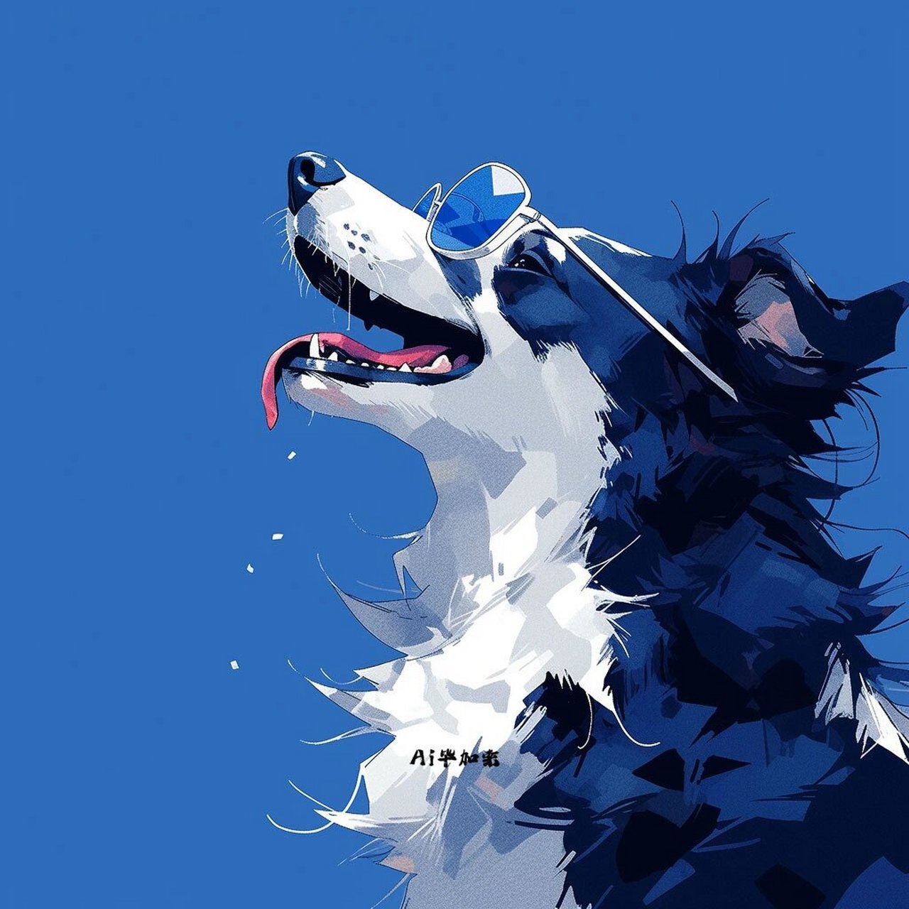 蓝色系97戴眼镜边牧狗狗头像 98边牧修狗说要给大家表演一个仰天