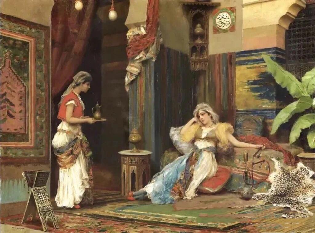 油画|阿拉伯深宫后院图