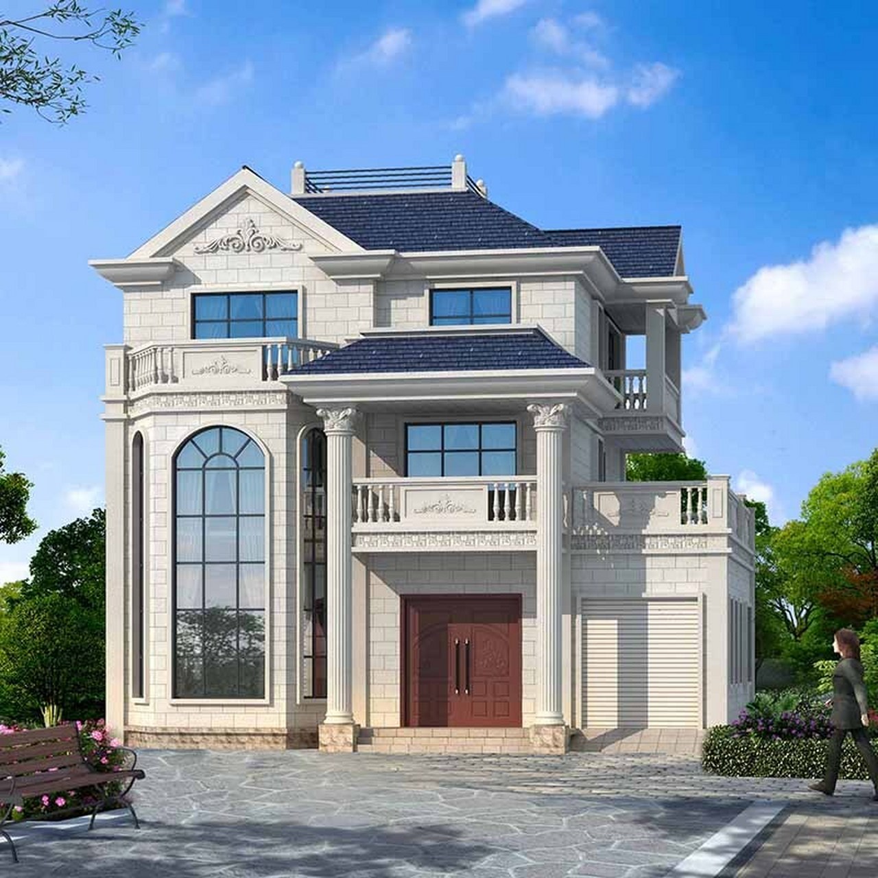 拥有复式挑高大客厅,还带车库的三层欧式小洋房,占地146平方,开间12