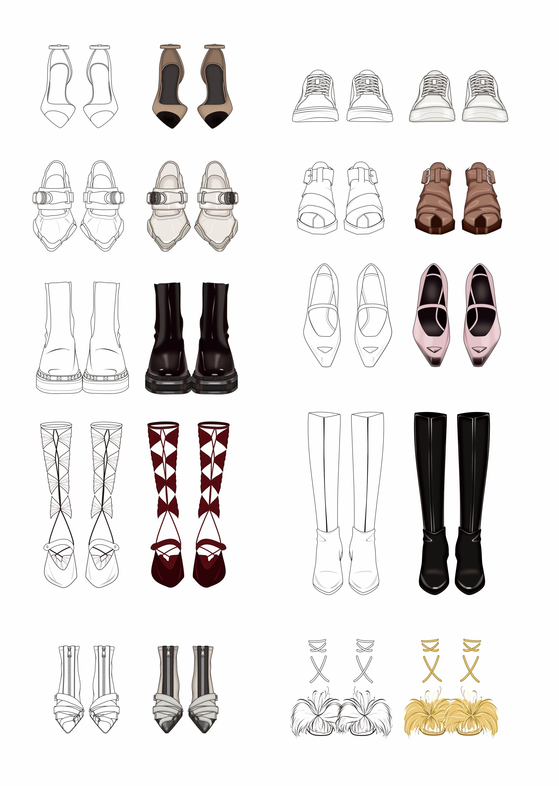 服装设计|十款超实用手绘鞋子效果图素材