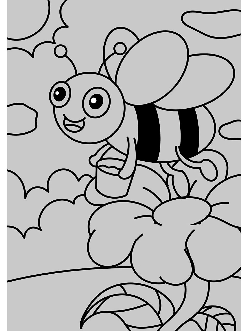 儿童画(附线稿) 主题:采花蜜的小蜜蜂 年龄:5—7岁
