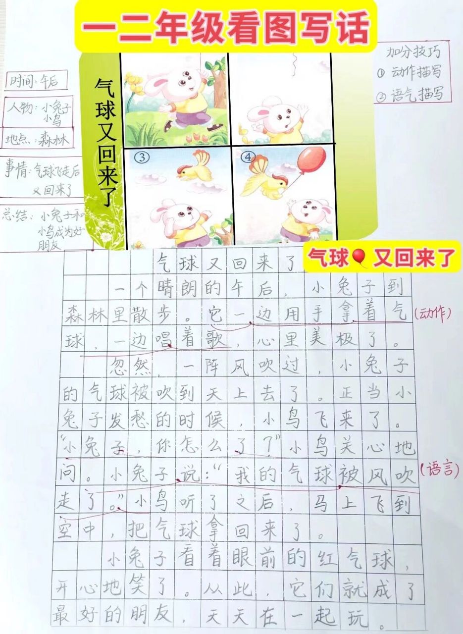 看图写话|《气球又回来了》99 时间:午后73 人物:小兔子,小鸟73