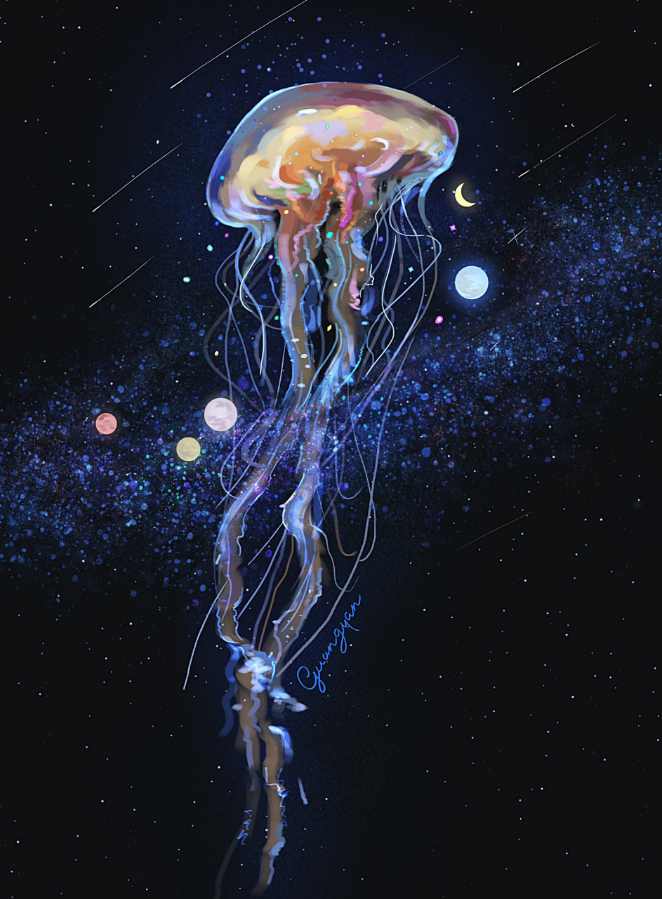 星空水母步骤图 速涂练习 day33原创