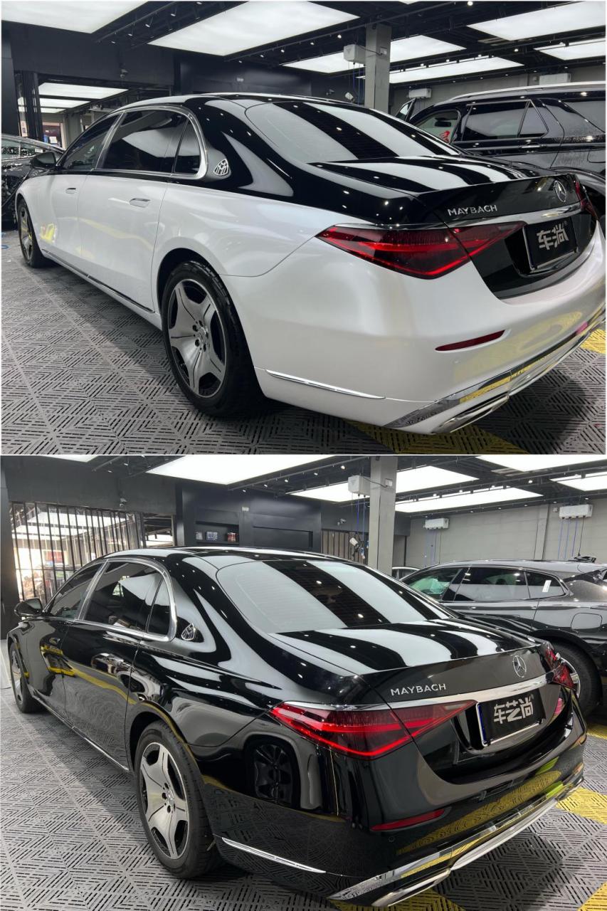 同角度拍奔驰迈巴赫改色前后——黑白双拼.