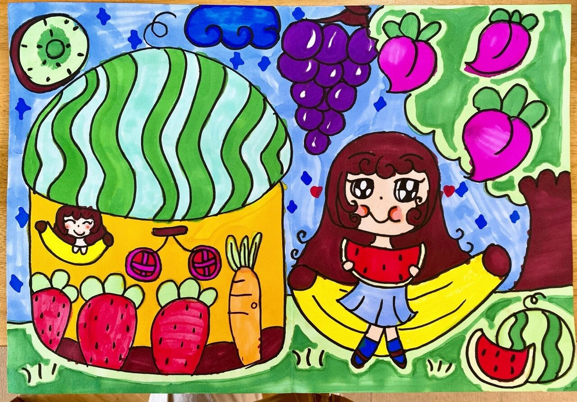 二年级美术丨上册丨《好吃的水果》学生作品 太强了,感觉到了三年级有