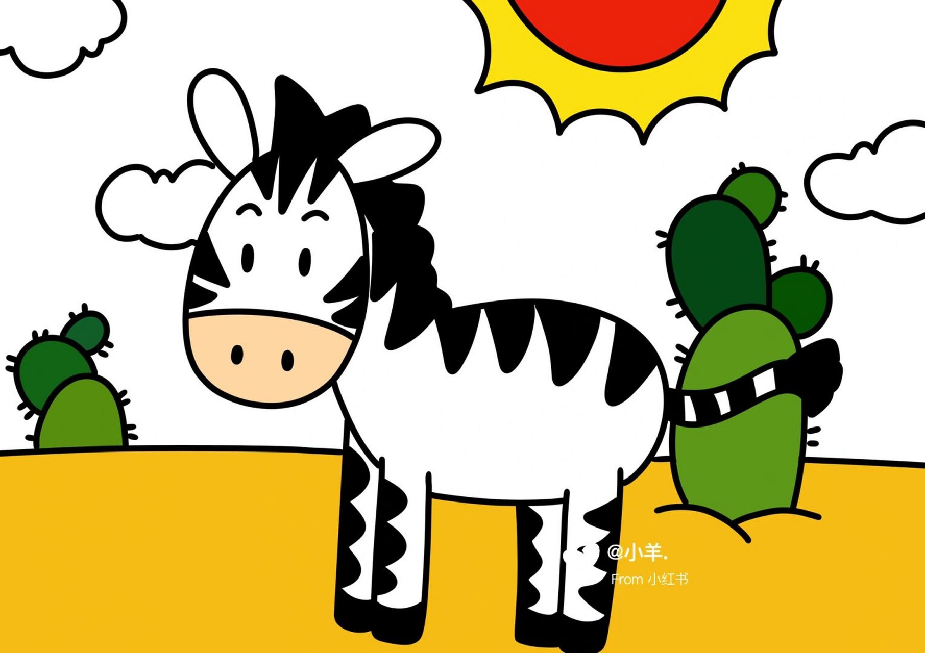 斑马01儿童创意画 动物儿童画 简笔画 #创意美术儿童画# #儿童画