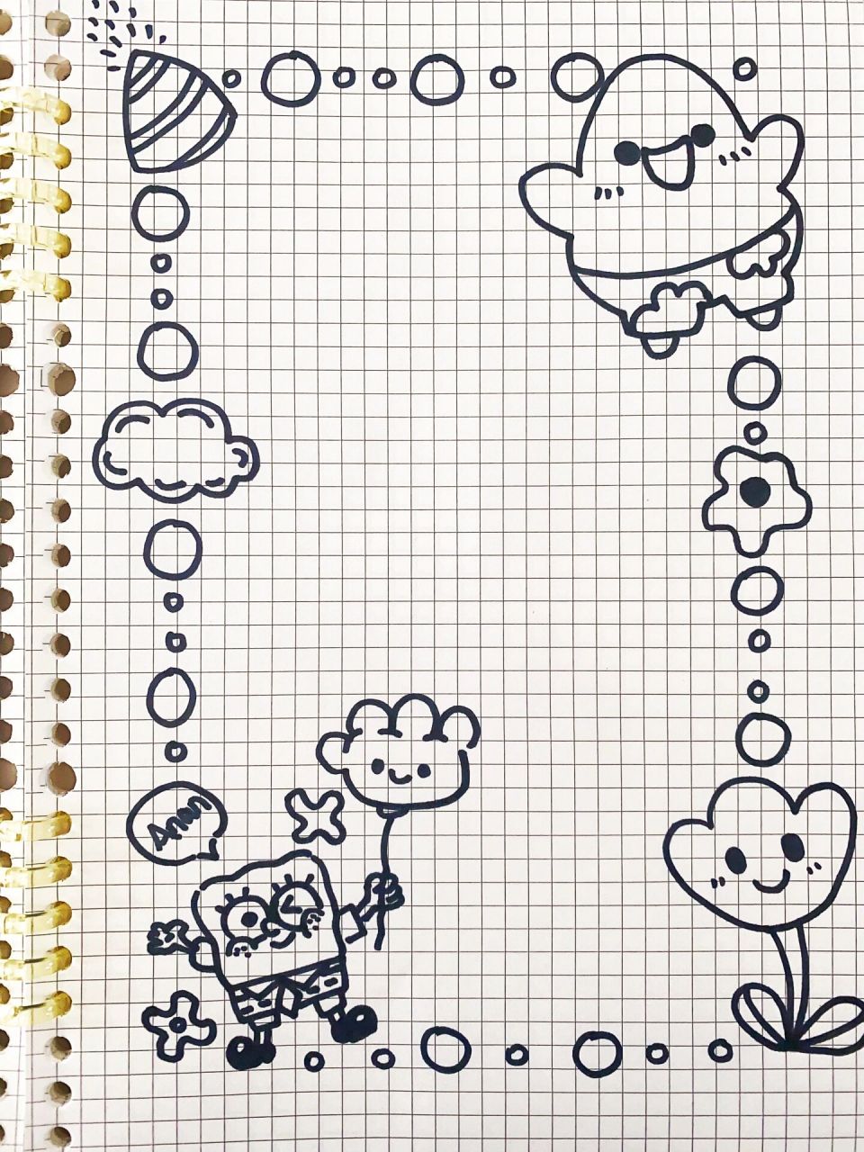 超萌超甜的手帐边框素材|可爱简笔画 派大星海绵宝宝简笔画素材