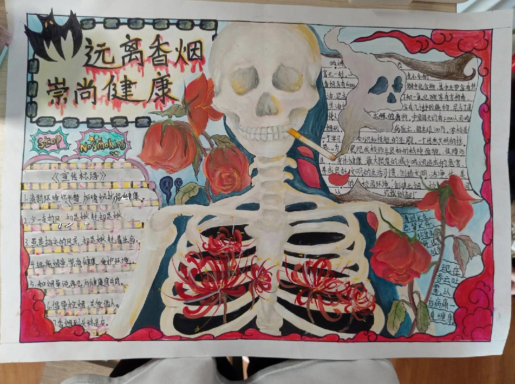 远离香烟 崇尚健康手抄报 烟雾弥漫间鲜花枯萎,象征死亡的彼岸花渐渐