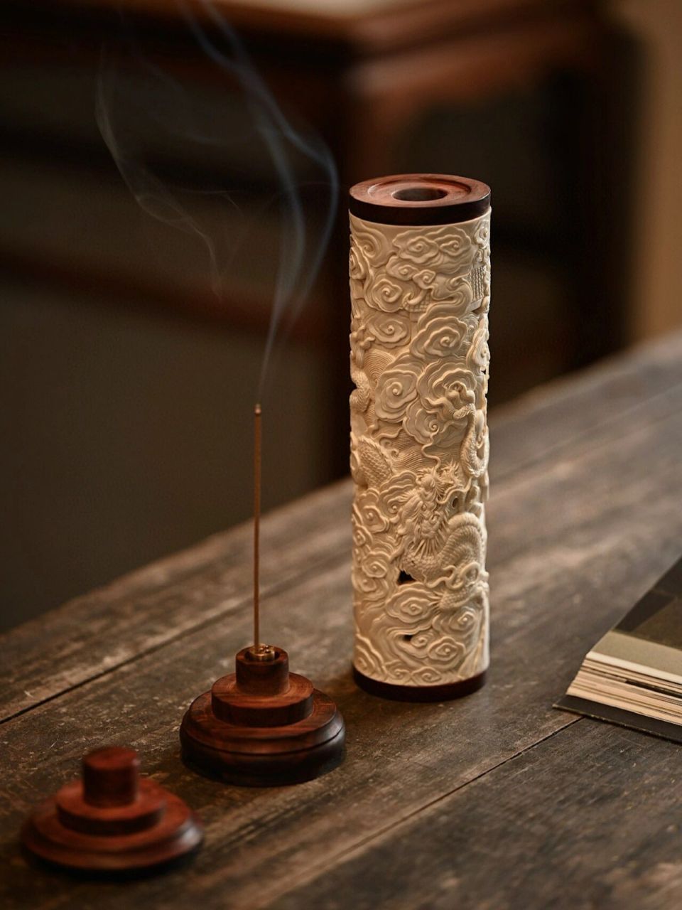 这才是中国风7515 猛犸|双龙戏珠 立式香炉 纯手雕双龙戏珠,龙身