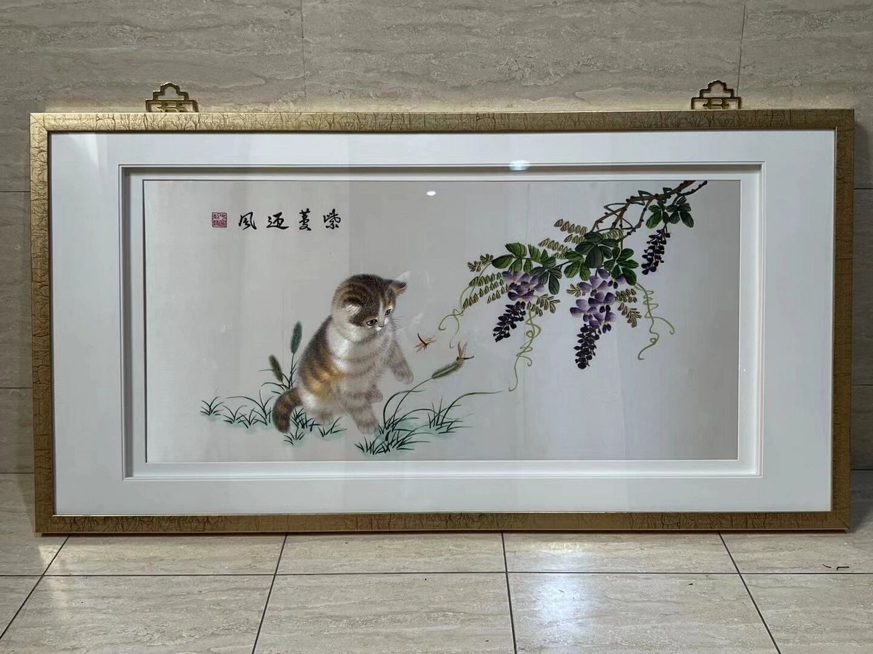 创汇时期苏绣猫嬉图绣片挂屏 创汇时期苏绣猫嬉图绣片挂屏,好品,绣工