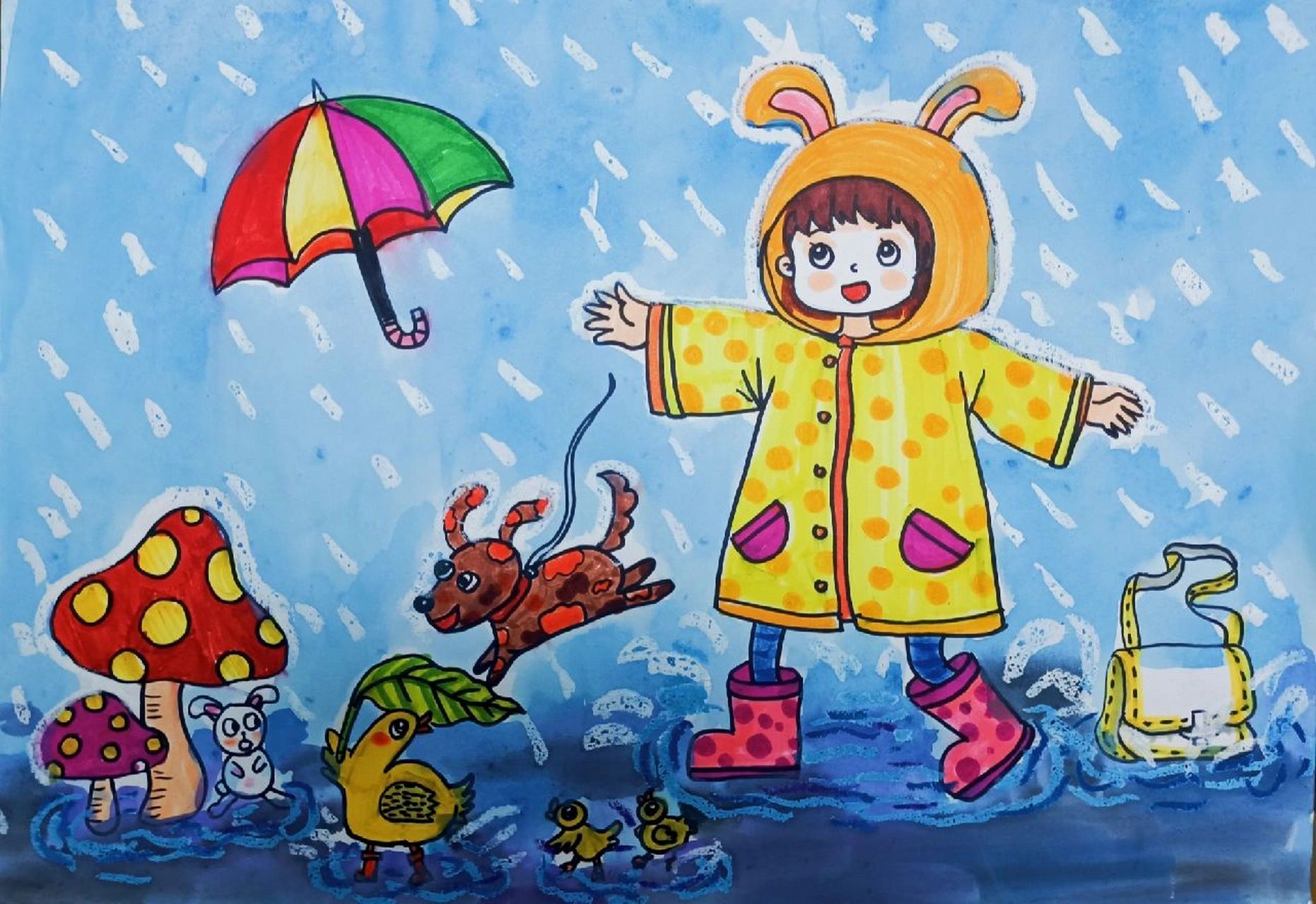 小朋友画的下雨图画图片