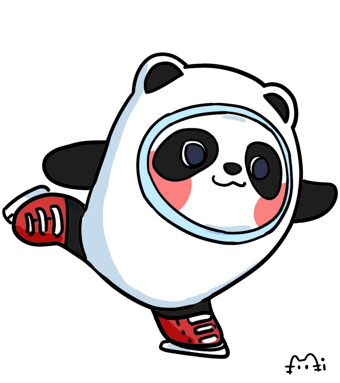 来看一看简笔画的滑冰中的冰墩墩那优美的身姿,圆滑的身材