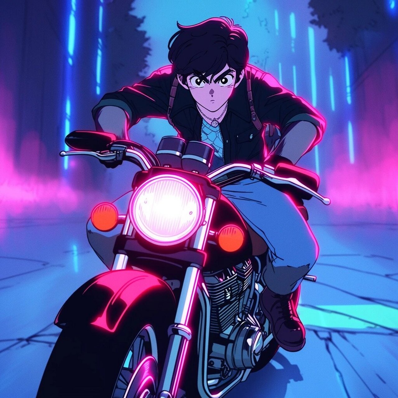 旧漫霓虹街道机车帅哥头像