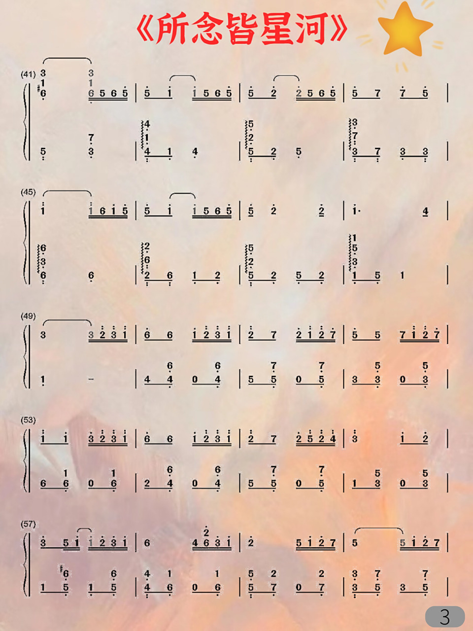 钢琴电子琴谱分享|《所念皆星河》数字简谱 99今天给大家分享《所念