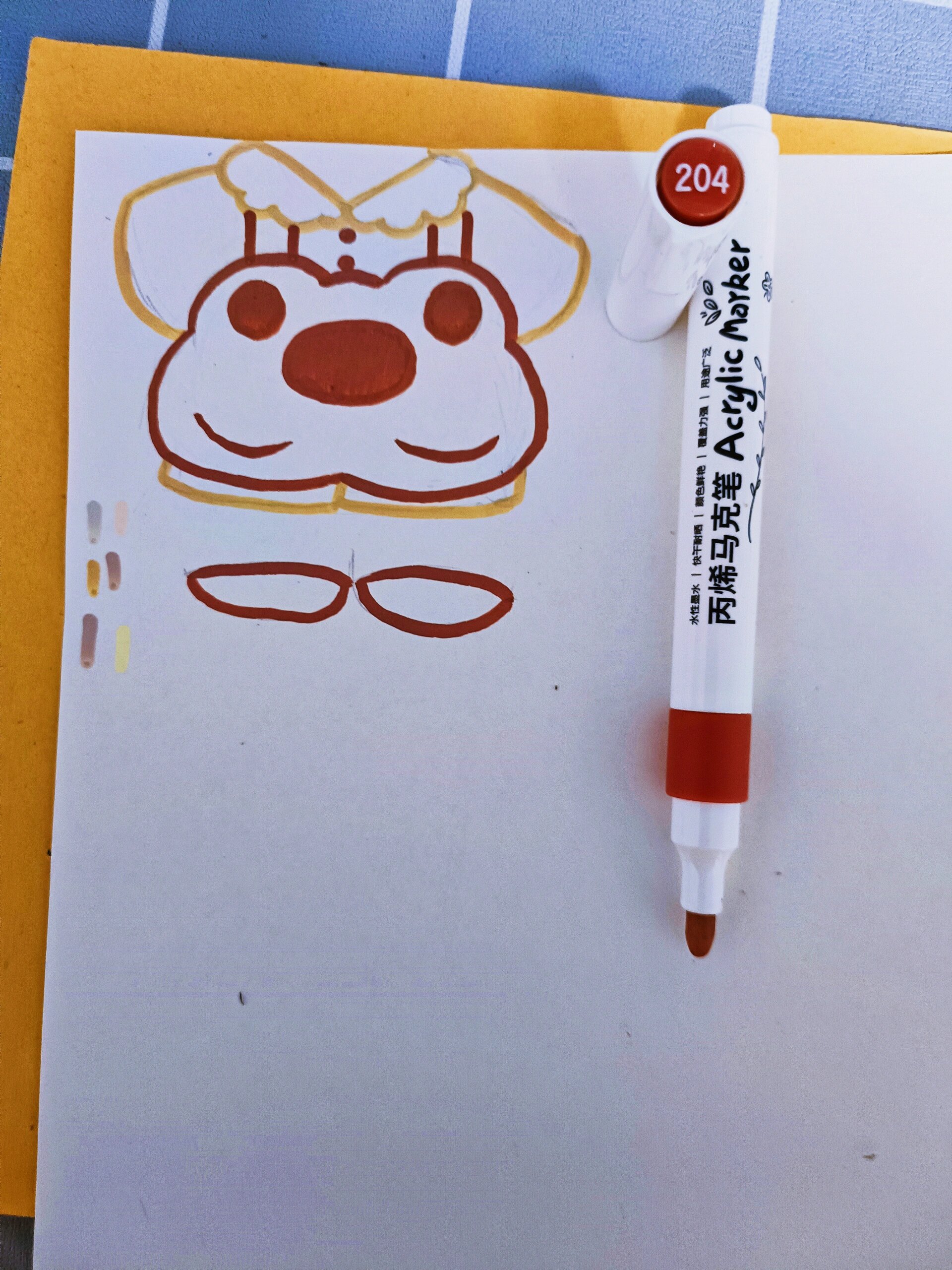 我这里用的是普通素描纸 笔我用的是touchmark的丙烯马克笔之前我画