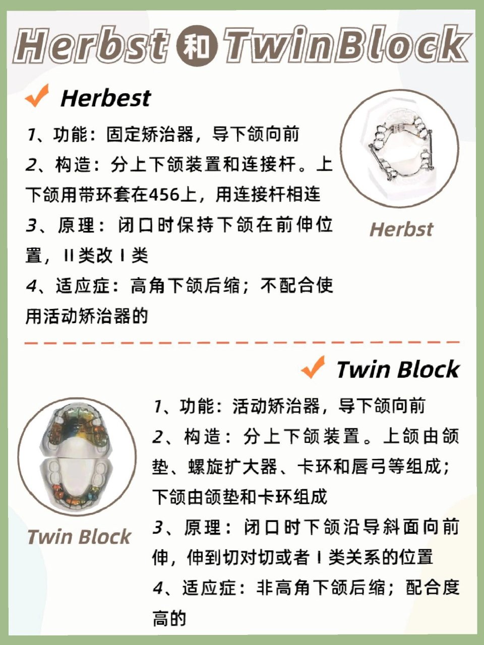 和 twin block区别 73herbst 8715功能:固定矫治器,导下颌向前